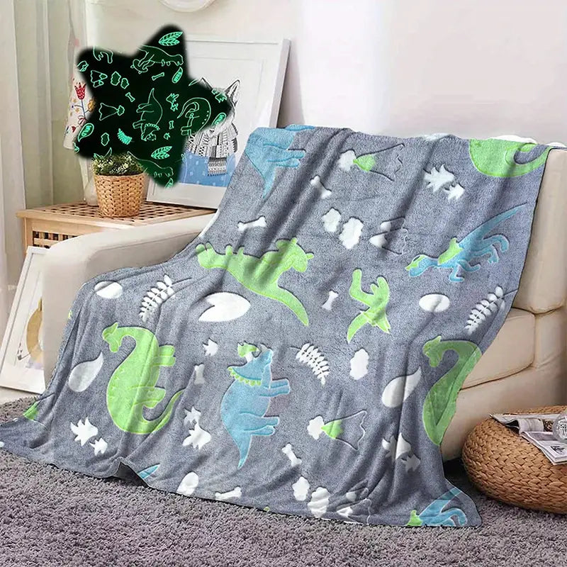 Glow-in-the-Dark Dinosaur Flannel Blanket — additional product view