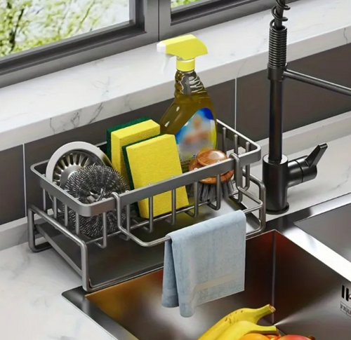 Black Sink Caddy with Dishcloth Rail